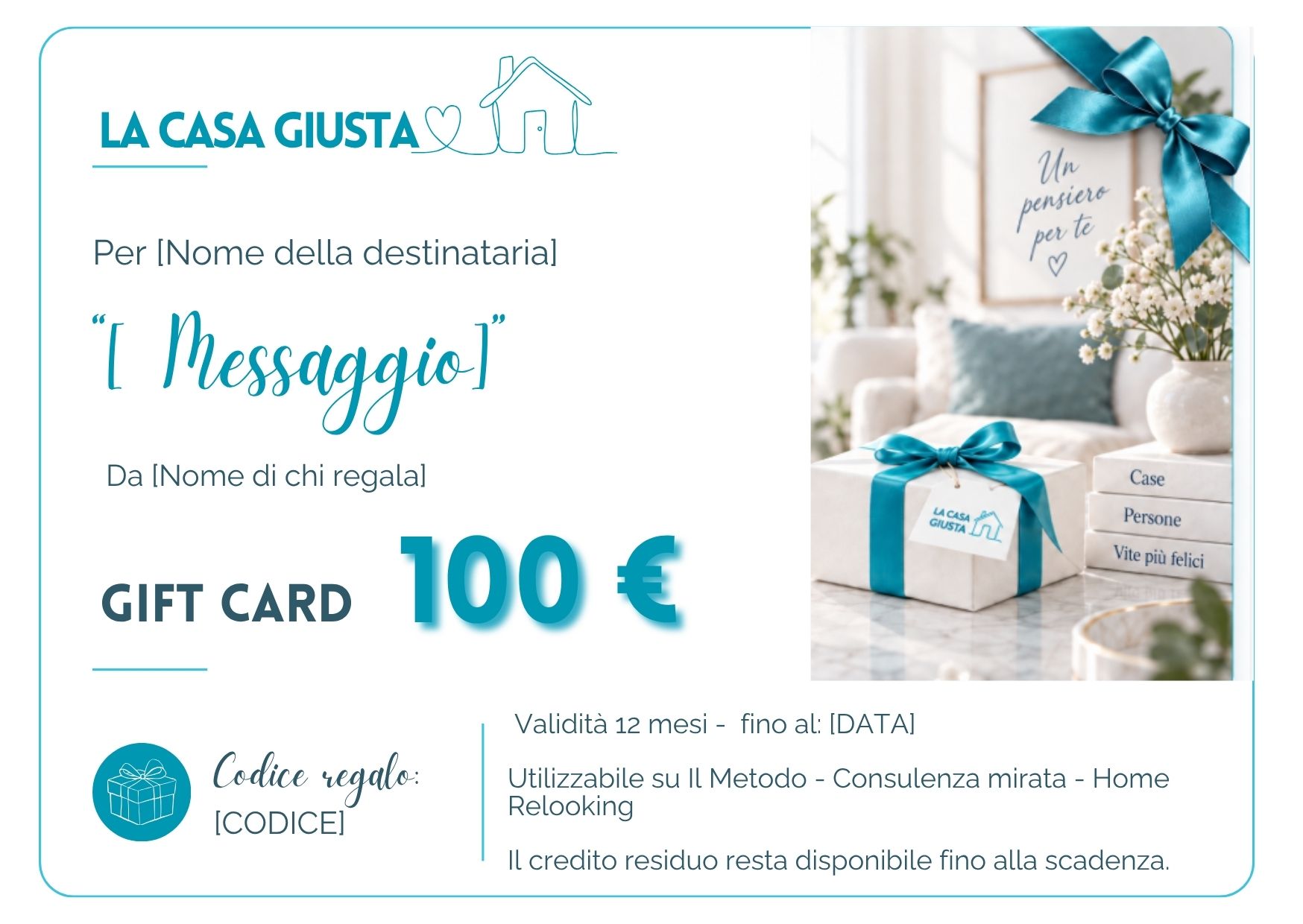 Gift Card La Casa Giusta da 100 euro, personalizzabile con nome e messaggio